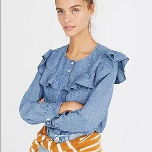 Madewell Chambray Ruffle Yoke Top size medium